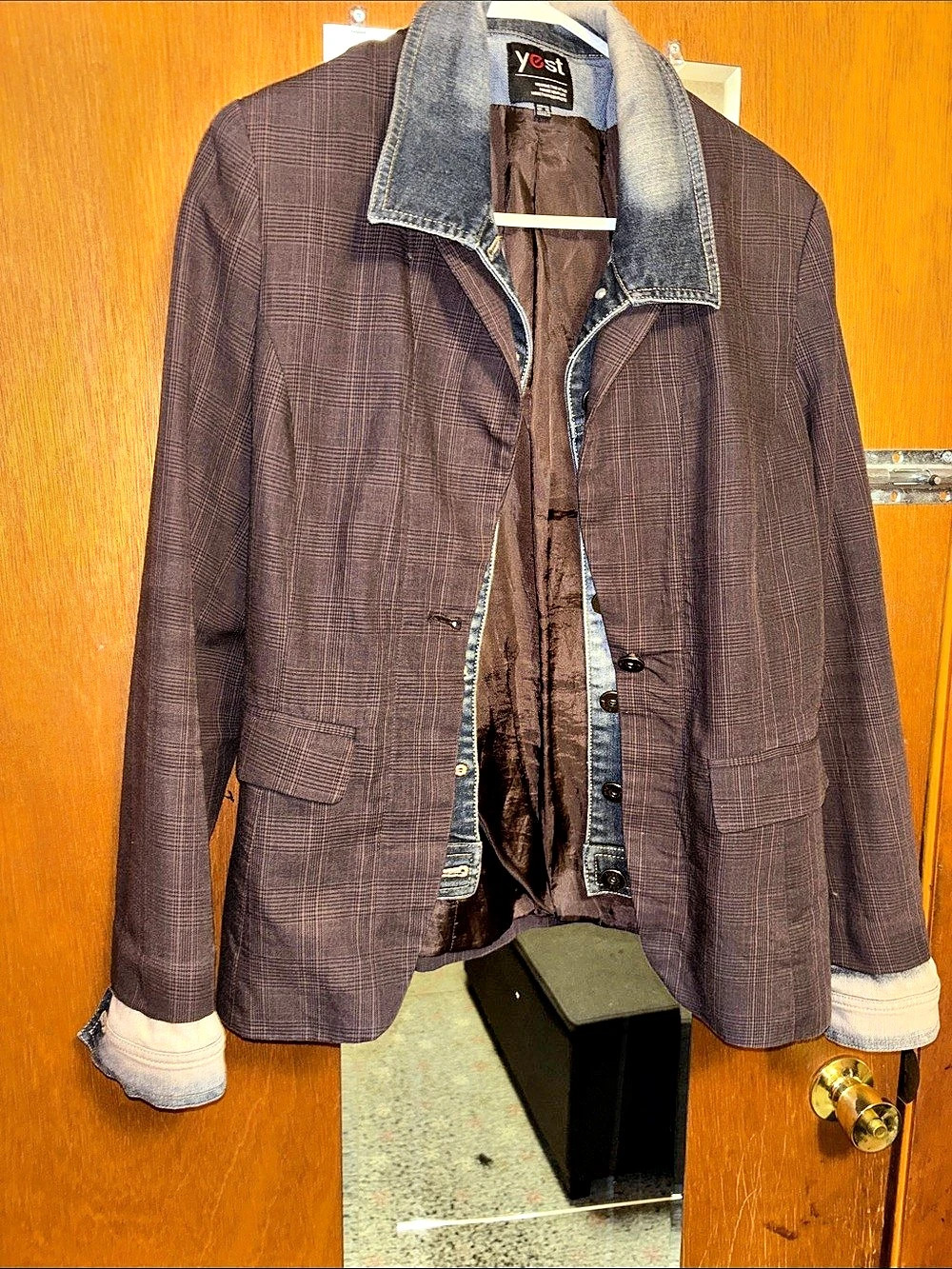 Yest  Plaid Denim-Trim Jacket
